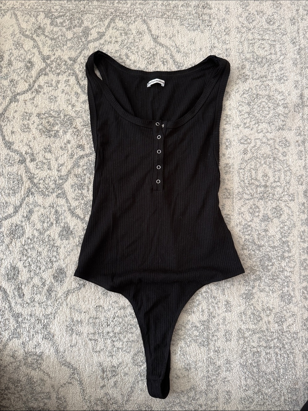 Reformation Black Ribbed Snap-Front Bodysuit
